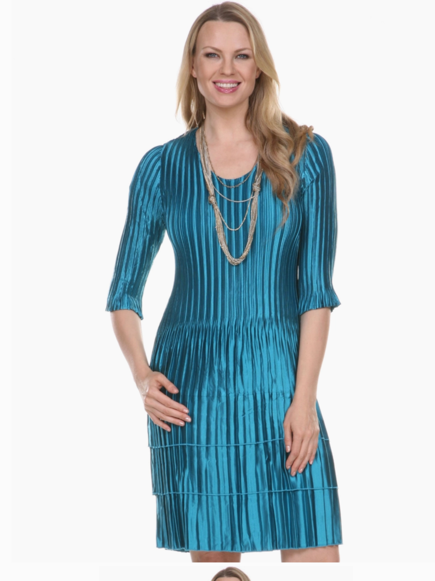 Teal Satin Mini Pleat Dress