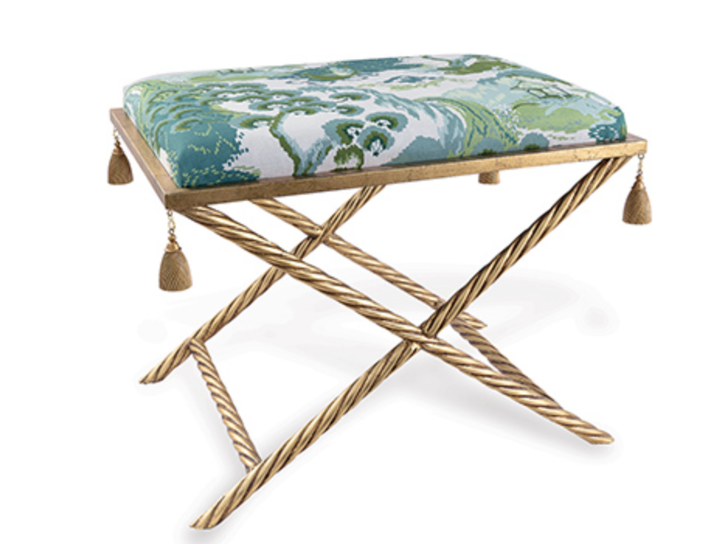Twisted Gold Bench W/Celadon Fabric