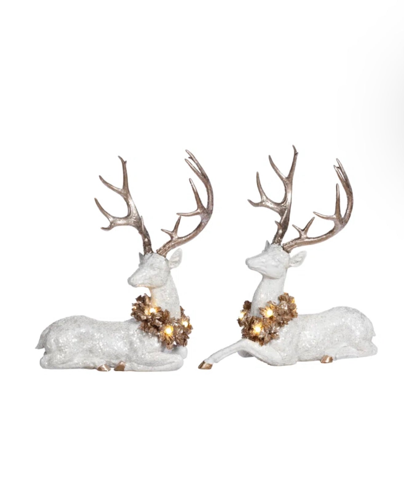 White/Gold Deer W/LED Lights (Pair)