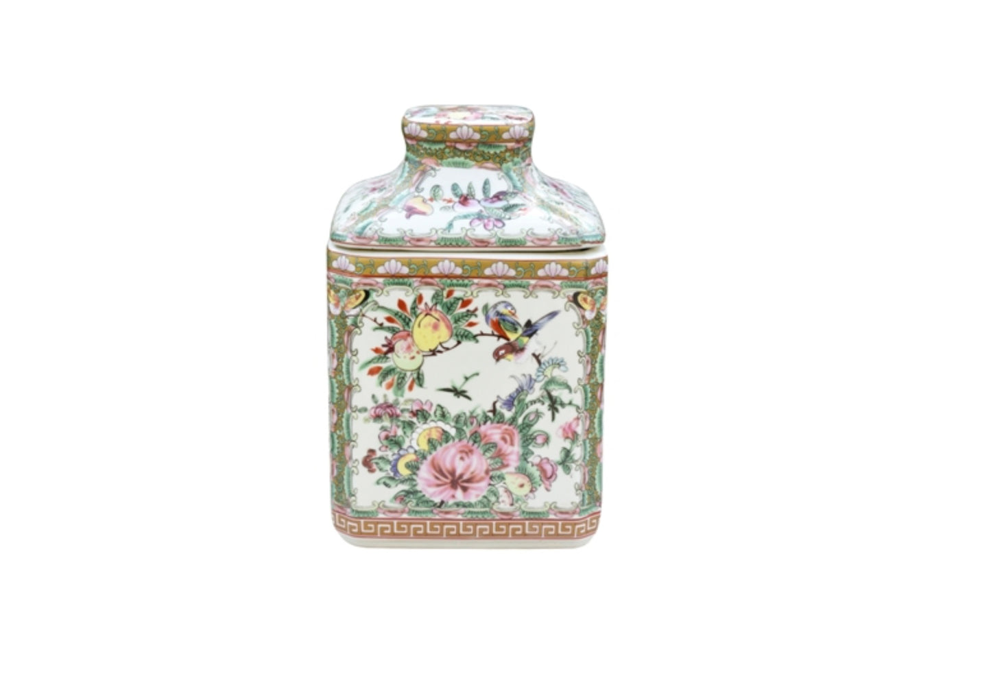 Rose Medallian Decorative Jar W/Lid