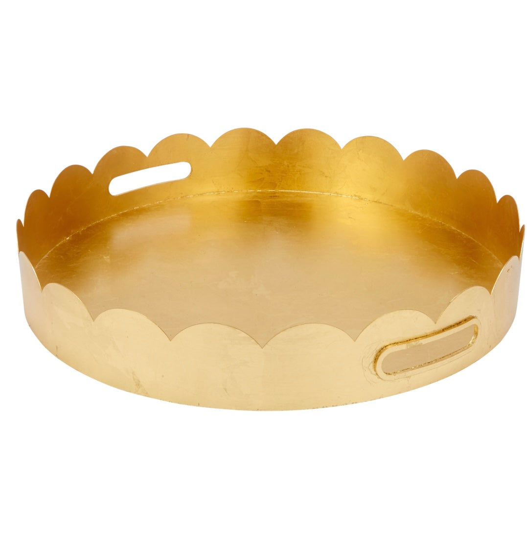 Gold Leaf Round Scalloped Tray