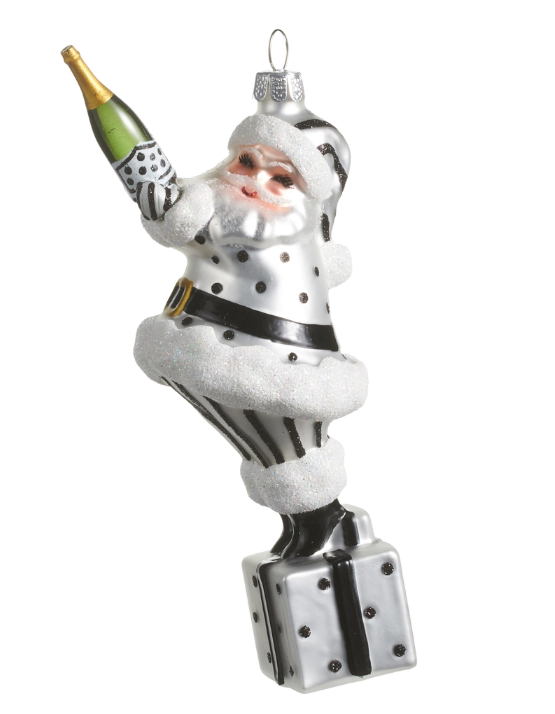 6" Champagne Popping Santa Ornament