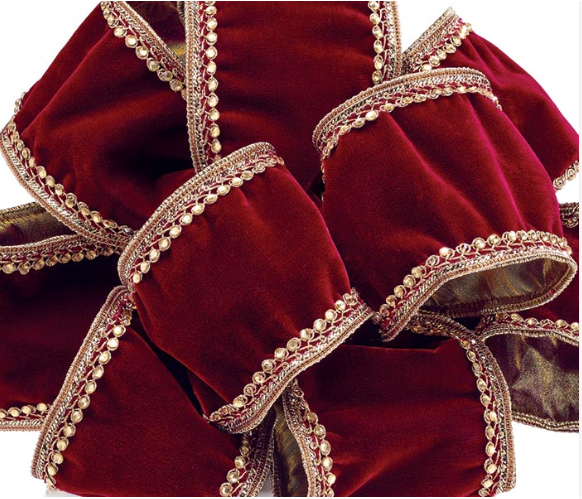 #100 RED VELVET RIBBON WITH GOLD TRIM