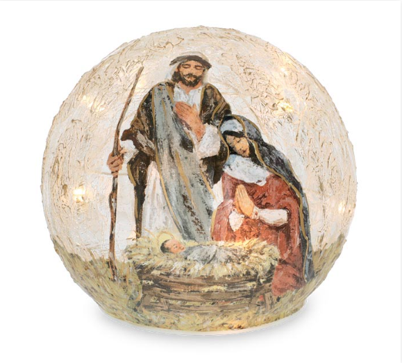 GLASS LIGHT UP GLOBE WITH HOLY FAMILY