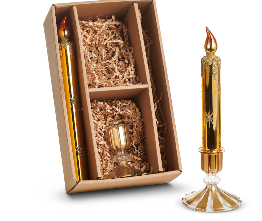 11" Box of Gold Glass Candles and Holders