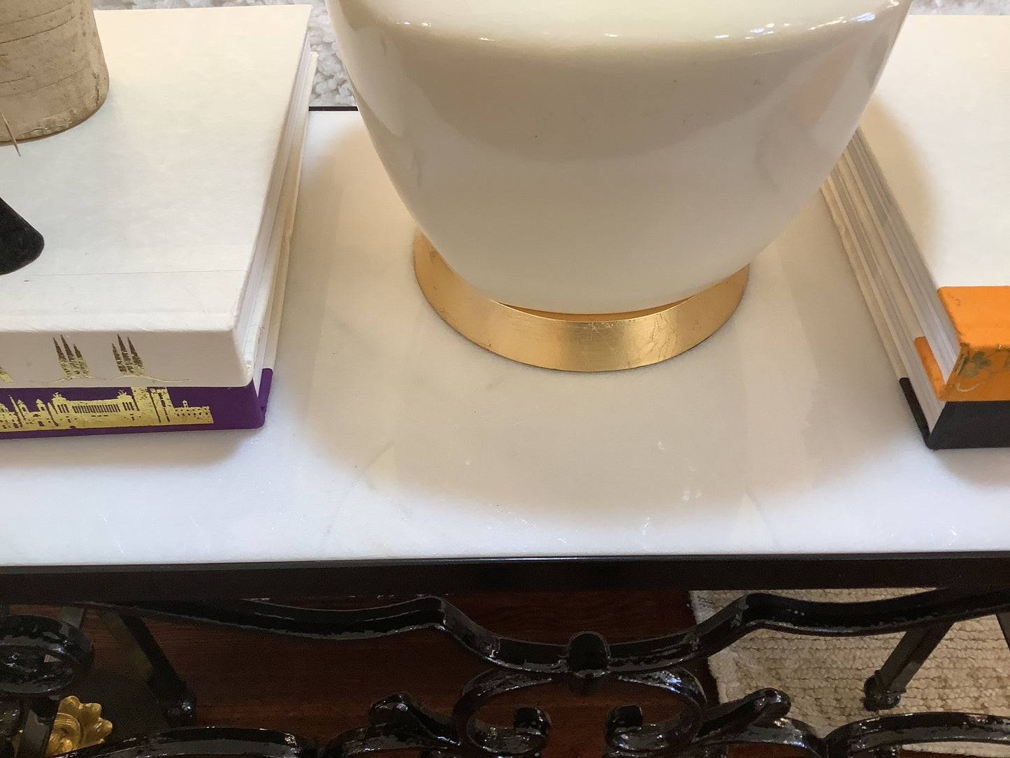 Black Wrought Iron Console W/Marble Top