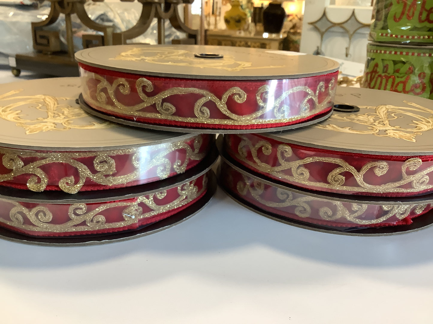 Velvet Red/Gold Glitter Scroll