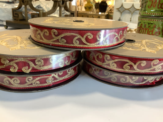 Velvet Red/Gold Glitter Scroll