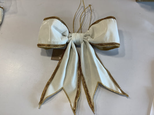 White Velvet Bow W/Gold Trim