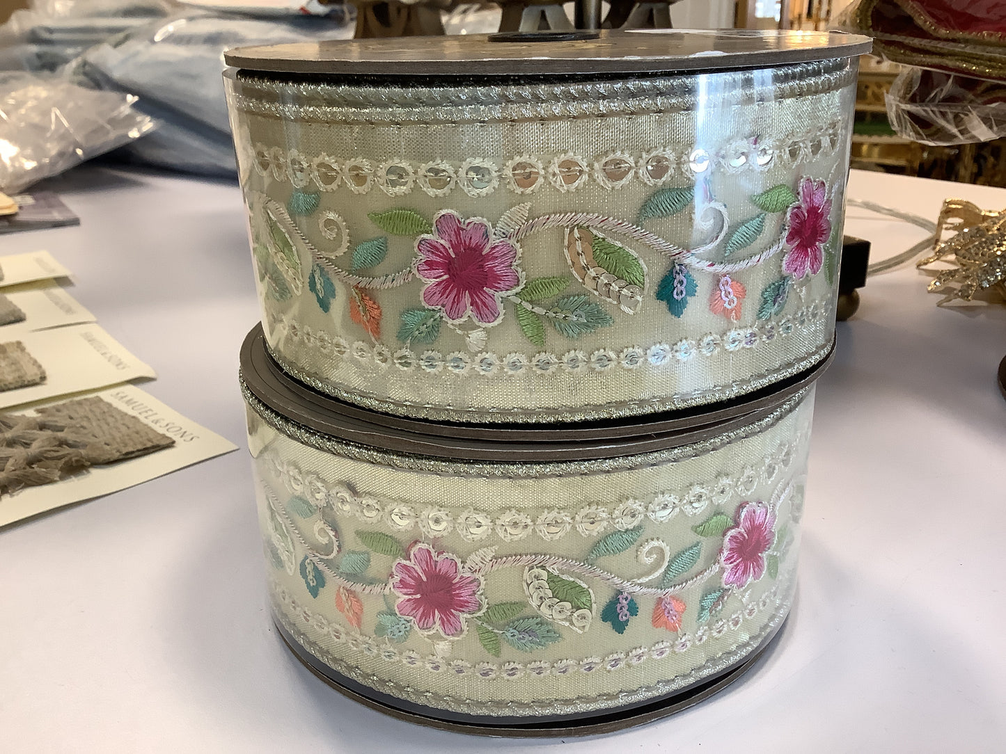 Metallic Dupion Embroidery Floral Sequins