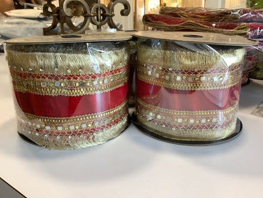 Velvet Fringe Jewel Trim Red