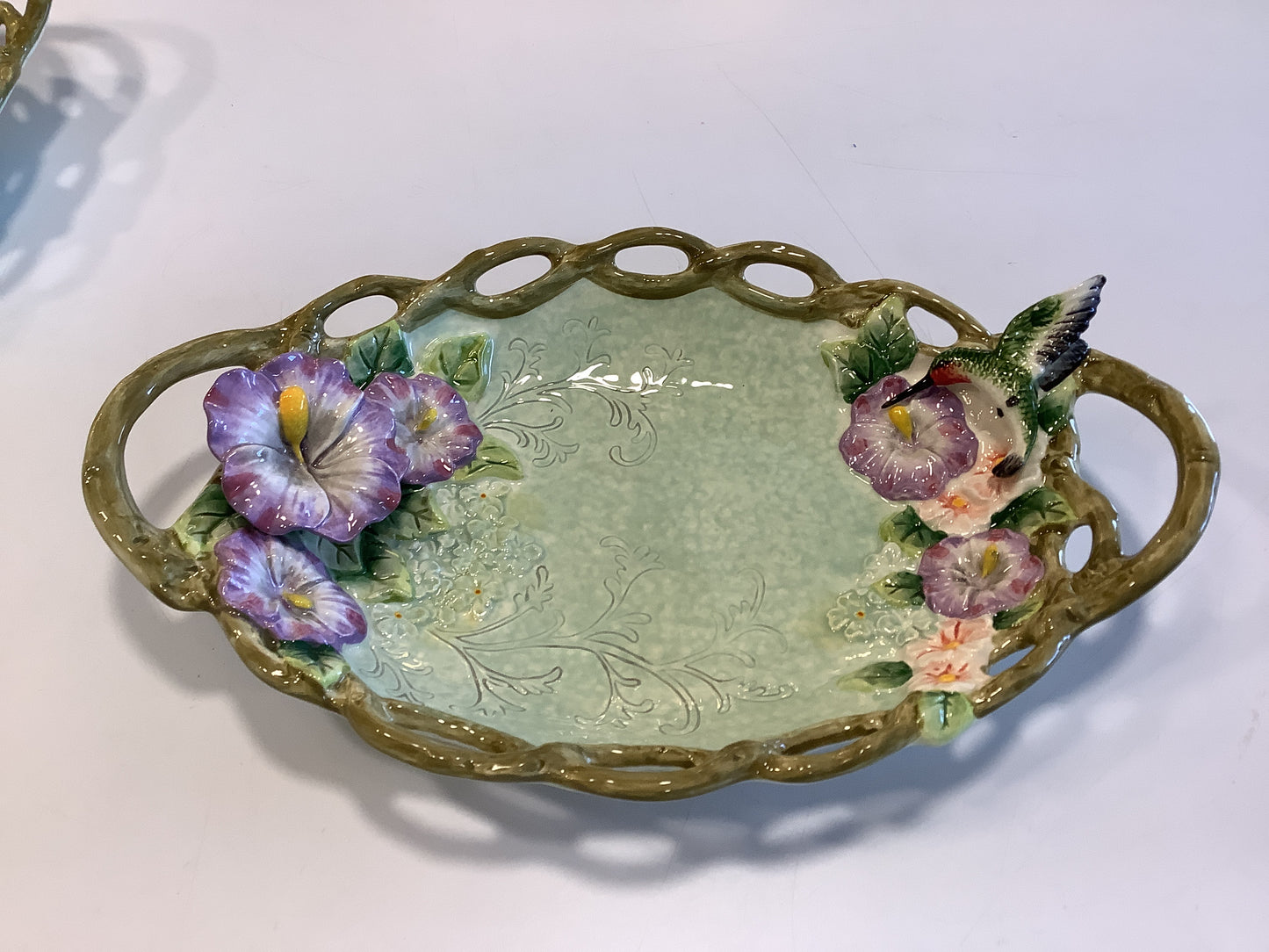 Spring Hibiscus Flower and Humming Bird Dish