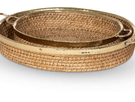 Amelia woven Bamboo and Brass Oval Tray