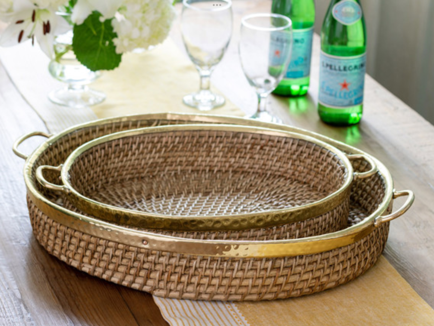 Amelia woven Bamboo and Brass Oval Tray
