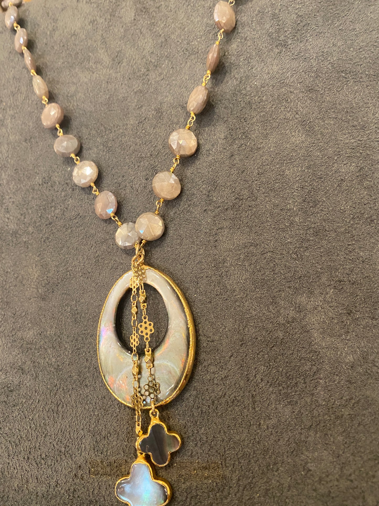 Grey Labradorite Necklace W/Grey Mother Of Pearl Pendant