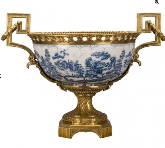 Heavy Basin with Bronze Ormolu -Blue Willow
