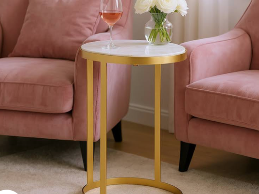 Oval Marble & Metal Accent Table