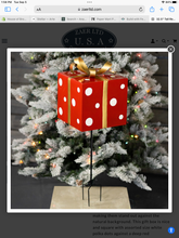 Load image into Gallery viewer, 32.5&quot; TALL RED &amp; WHITE POLKA DOT METAL CHRISTMAS GIFT BOX WITH STAKE