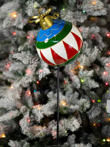 30.9" TALL MULTI-COLORED METAL CHRISTMAS BALL ORNAMENT WITH STAKE
