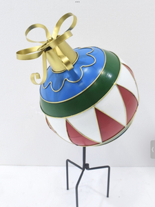 30.9" TALL MULTI-COLORED METAL CHRISTMAS BALL ORNAMENT WITH STAKE