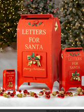 Load image into Gallery viewer, SET OF 3 GLOSSY RED CHRISTMAS MAILBOXES WITH GOLD DETAILS