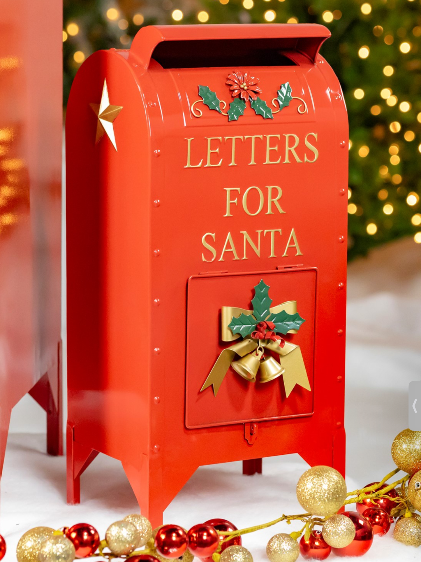 SET OF 3 GLOSSY RED CHRISTMAS MAILBOXES WITH GOLD DETAILS