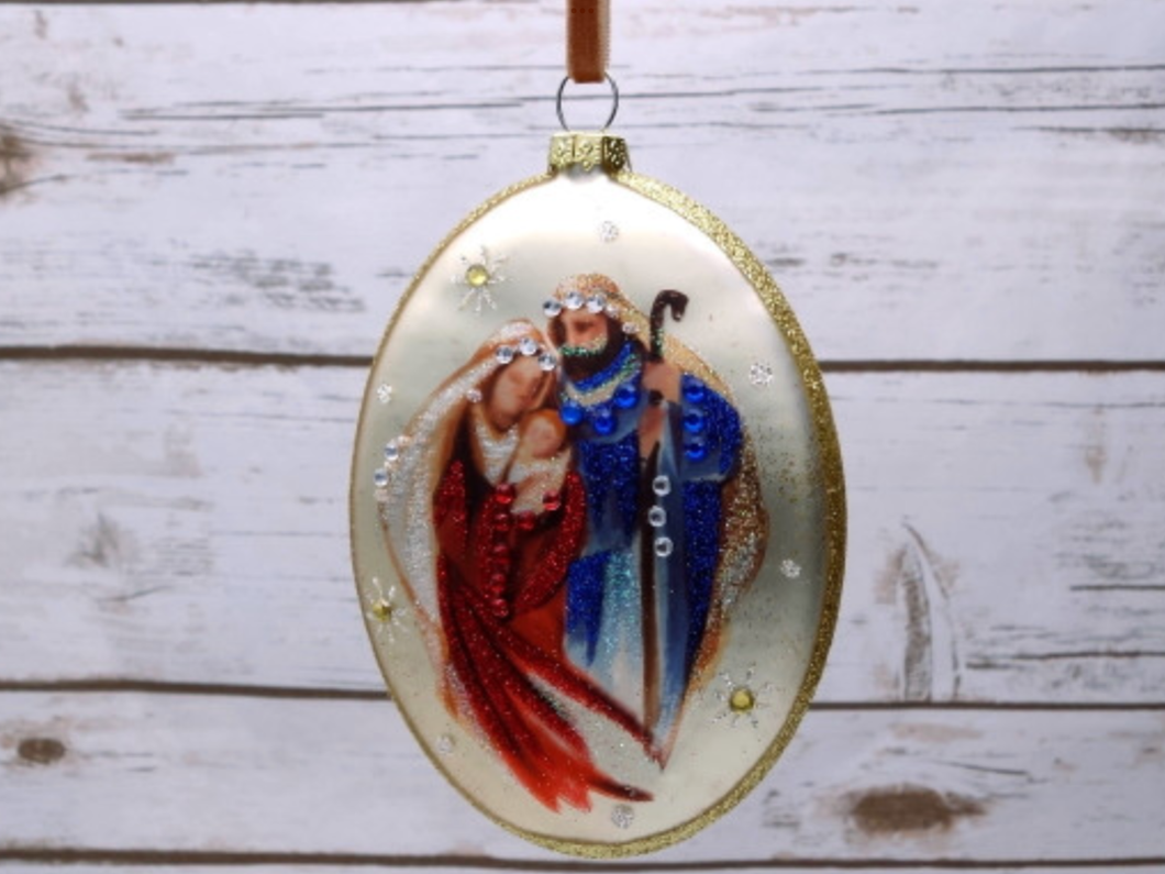Holy Family Oval Jewel Disc Ornament