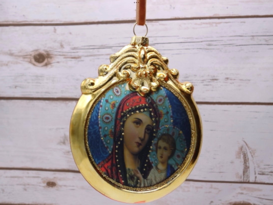 Glass Medallion Madonna & Child