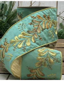 Celadon Dupion Copper/Gold Embroidery Ribbon