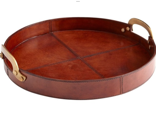 Brown Leather Tray W/Hold Handles