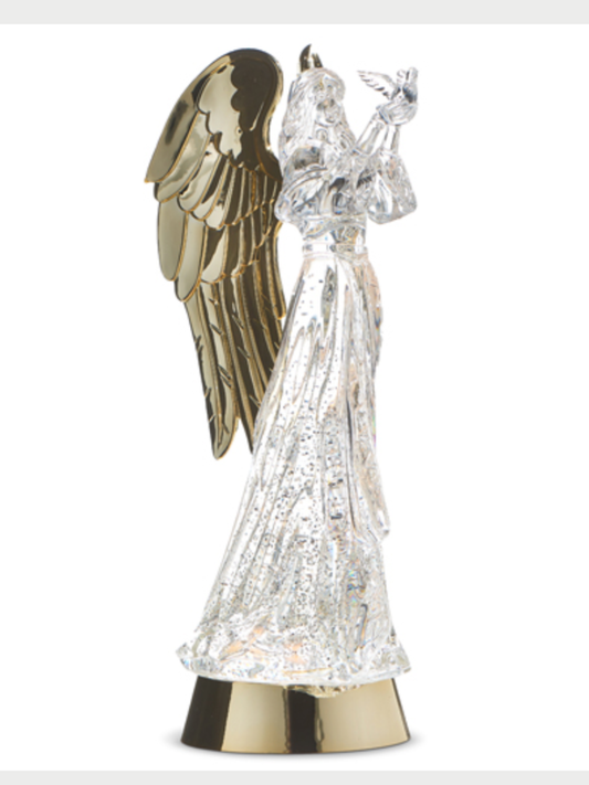 Lighted Angel W/Dove&Gold Swirling Glitter