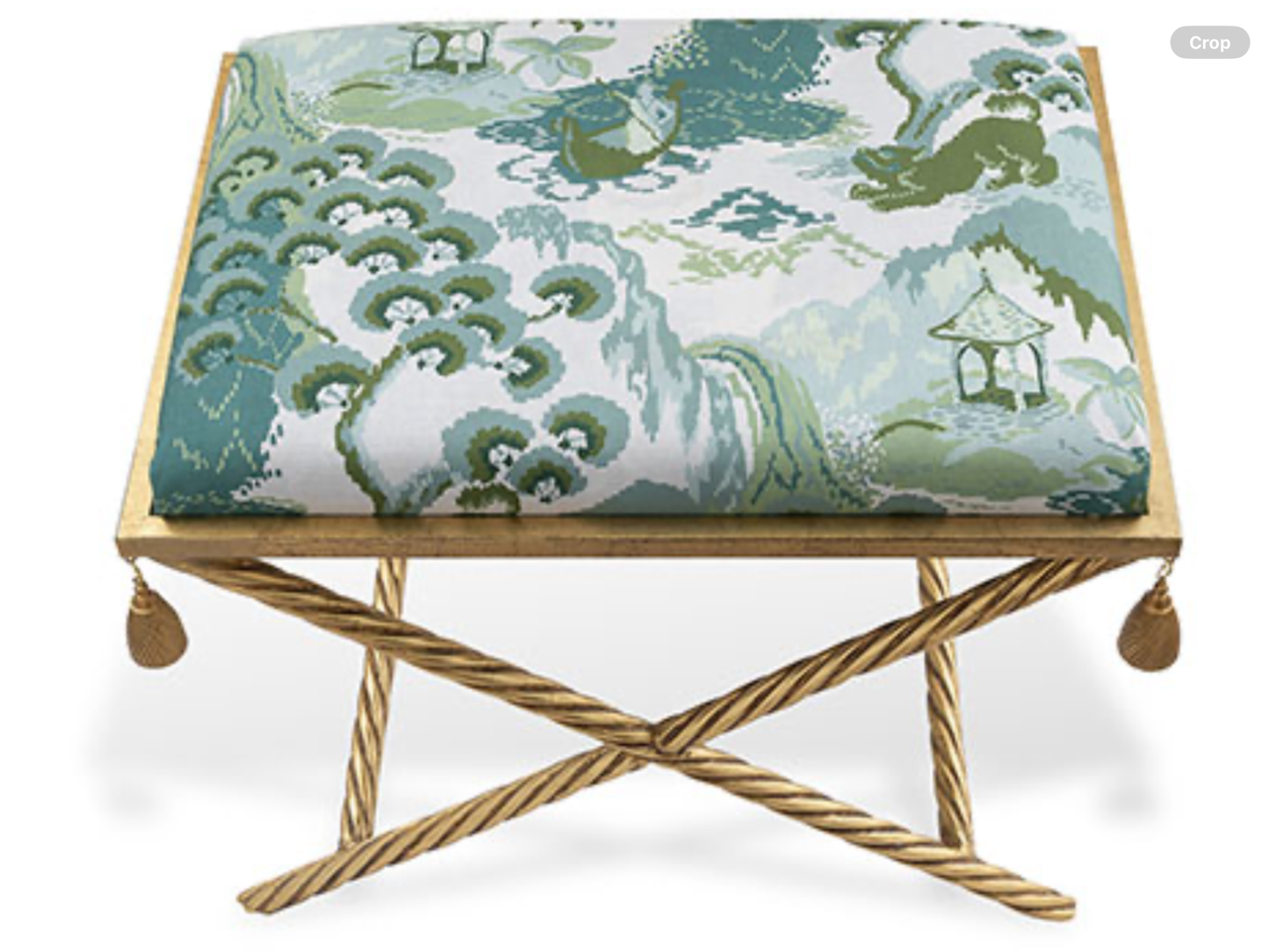 Twisted Gold Bench W/Celadon Fabric