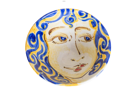 Portrait Bowl, Large, Blue/ Yellow Face