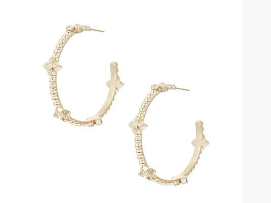 Beaded Cross Hoop Earrings in Gold