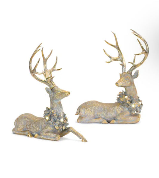 Gold Deer W/LED Lights (Pair)