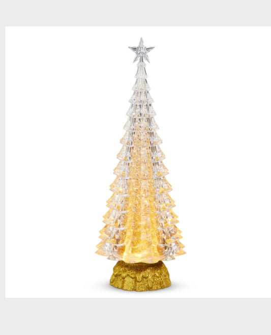 15" GOLD LIGHTED TREE WITH SWIRLING GLITTER