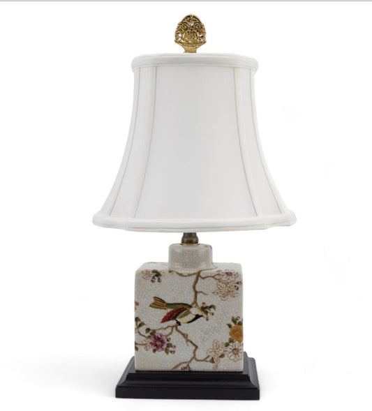 Small Ivory Lamp With Flowers & Birds