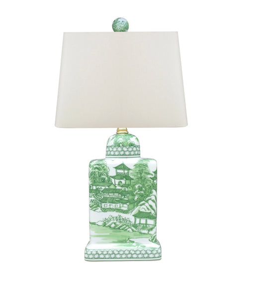 Green Chinoiserie Tea House Lamp