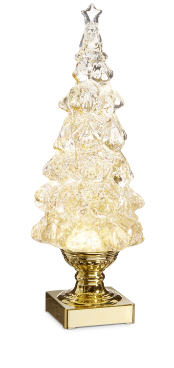 14" Lighted Tree with Gold Swirling Glitter