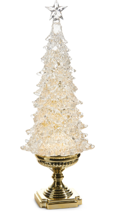 20" Lighted Tree with Swirling Gold Glitter