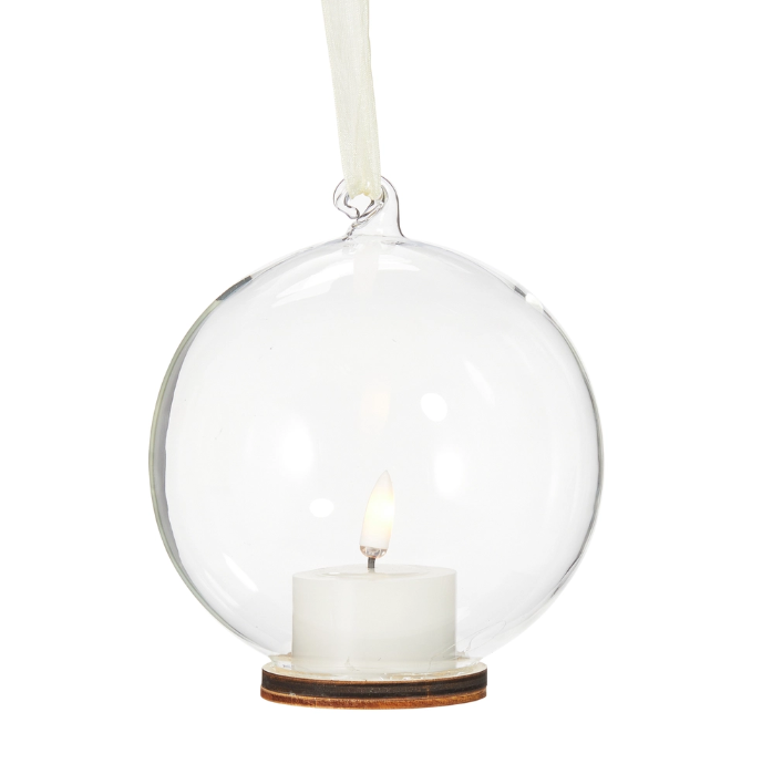 5.5" Clear Ornament with Ivory Tealight