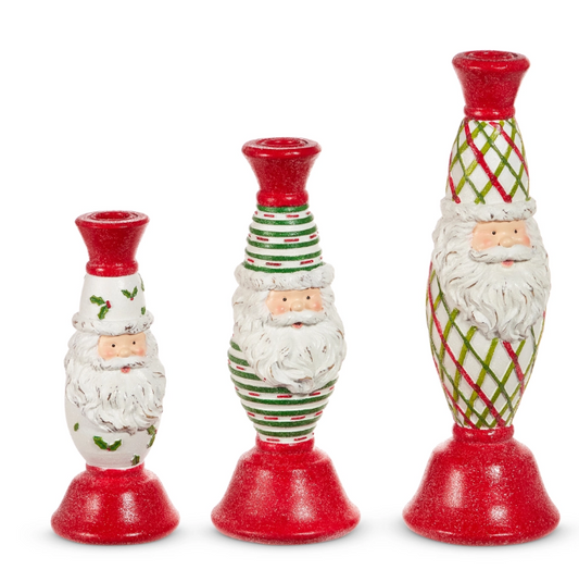 12" Pattern Santa Candlesticks