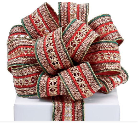#40 RED, GREEN, AND GOLD WOVEN RIBBON