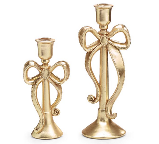 VARIED SIZE GOLD BOW CANDLEHOLDERS