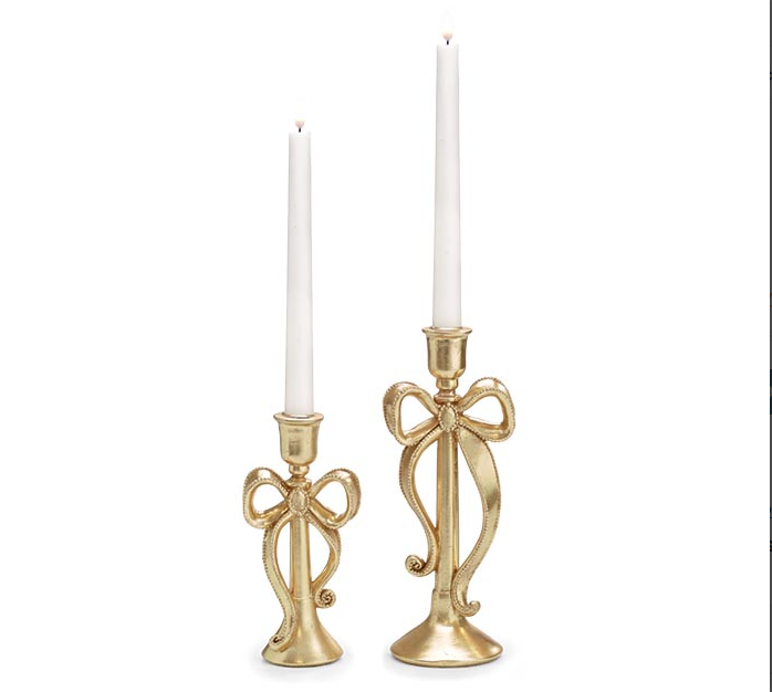 VARIED SIZE GOLD BOW CANDLEHOLDERS