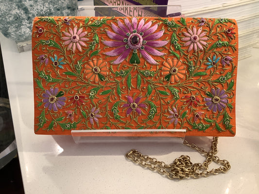 Orange Silk Clutch Floral