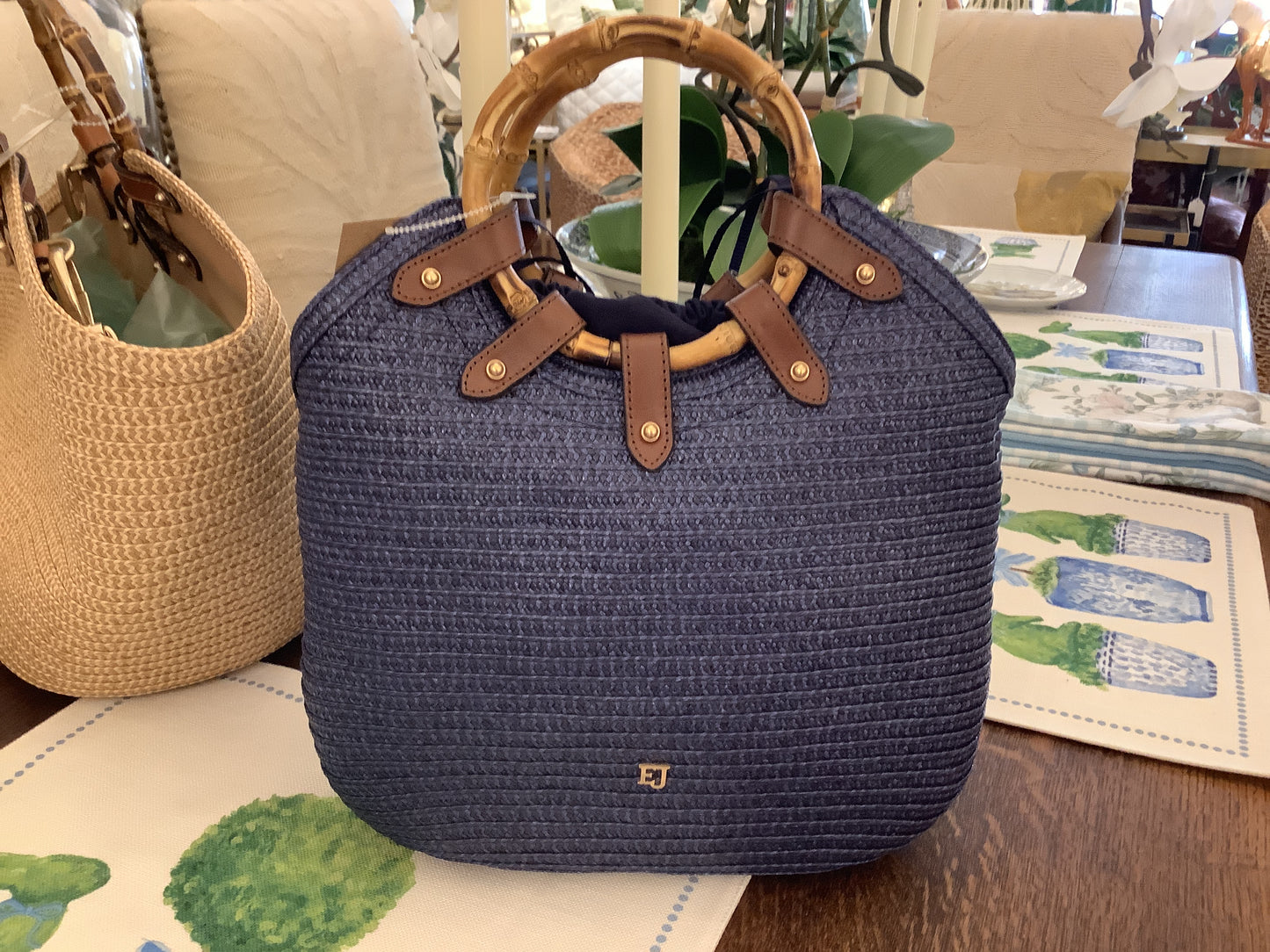 My Way Navy Straw Purse Medium