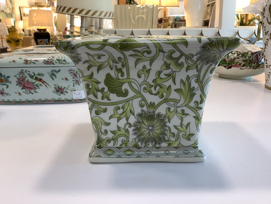 Green and White Cache Pot