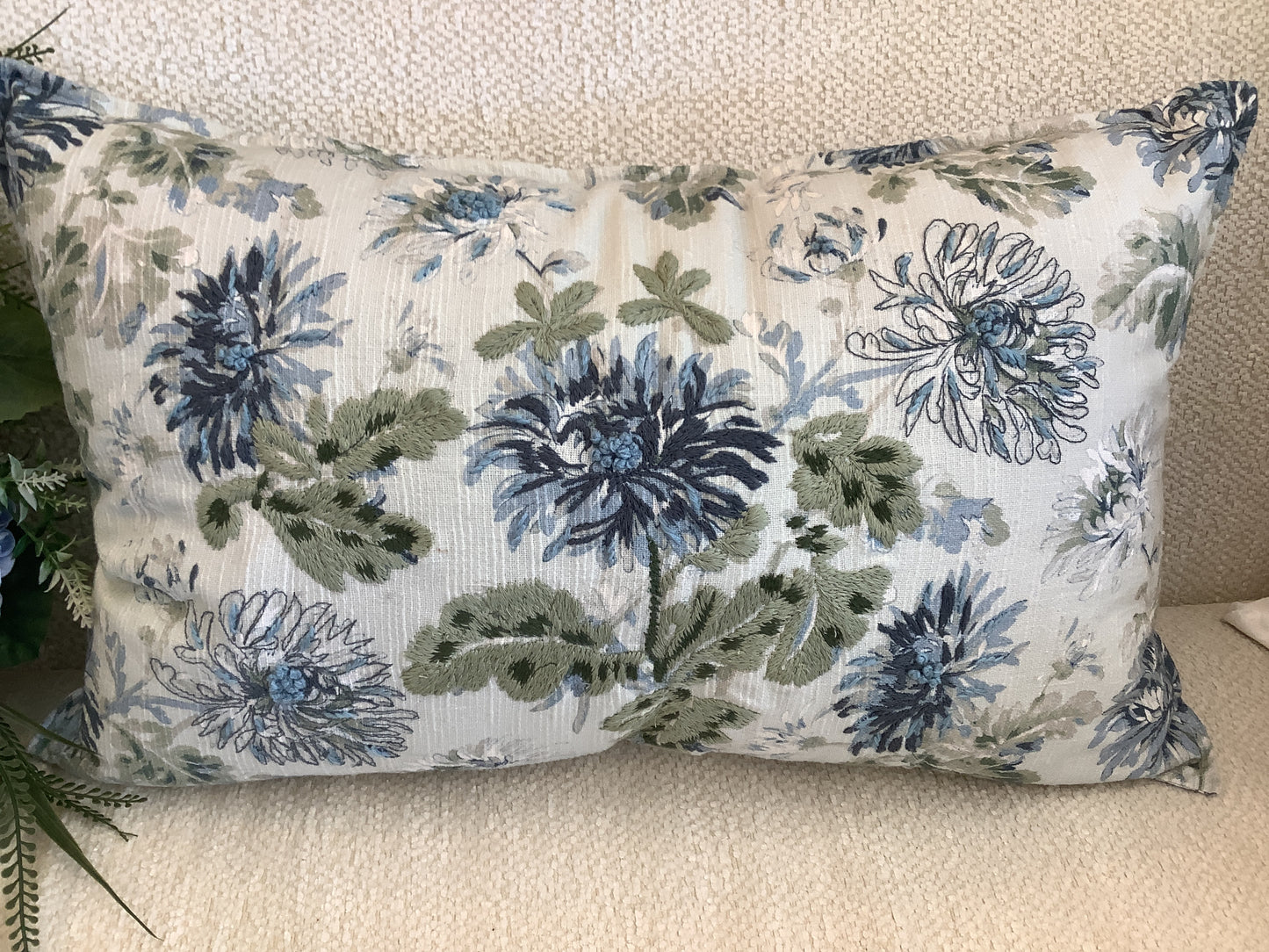 Blue & Green Floral Pillow