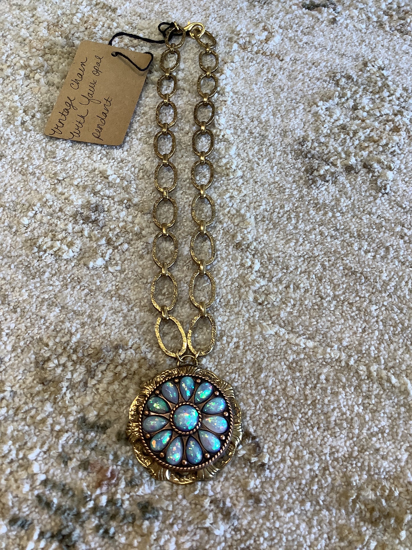 Vintage Chain W/Faux Opal Pendant